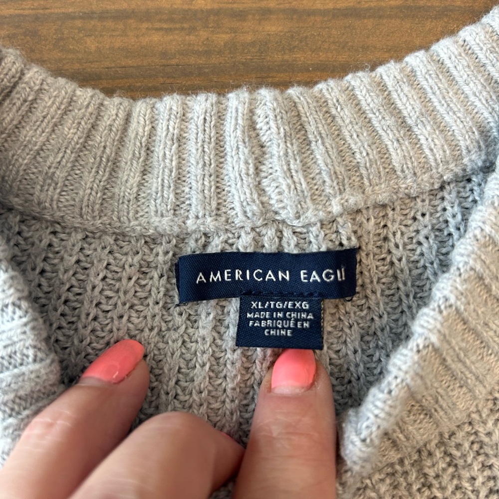 American Eagle Grey Long Sleeve Ribbed Knit Oversize Sweater Size XL Wool Blend - Picture 9 of 13